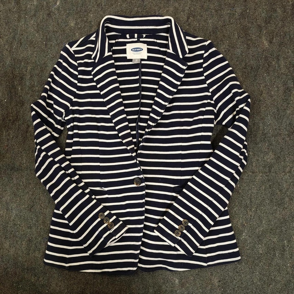 Old Navy Womens Black/White Striped Knit Blazer Jacket Size XS Preppy Nautical